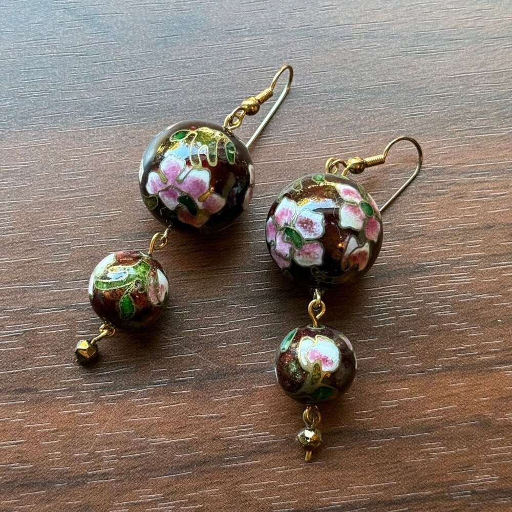 Vintage Floral Cloisonne Earrings